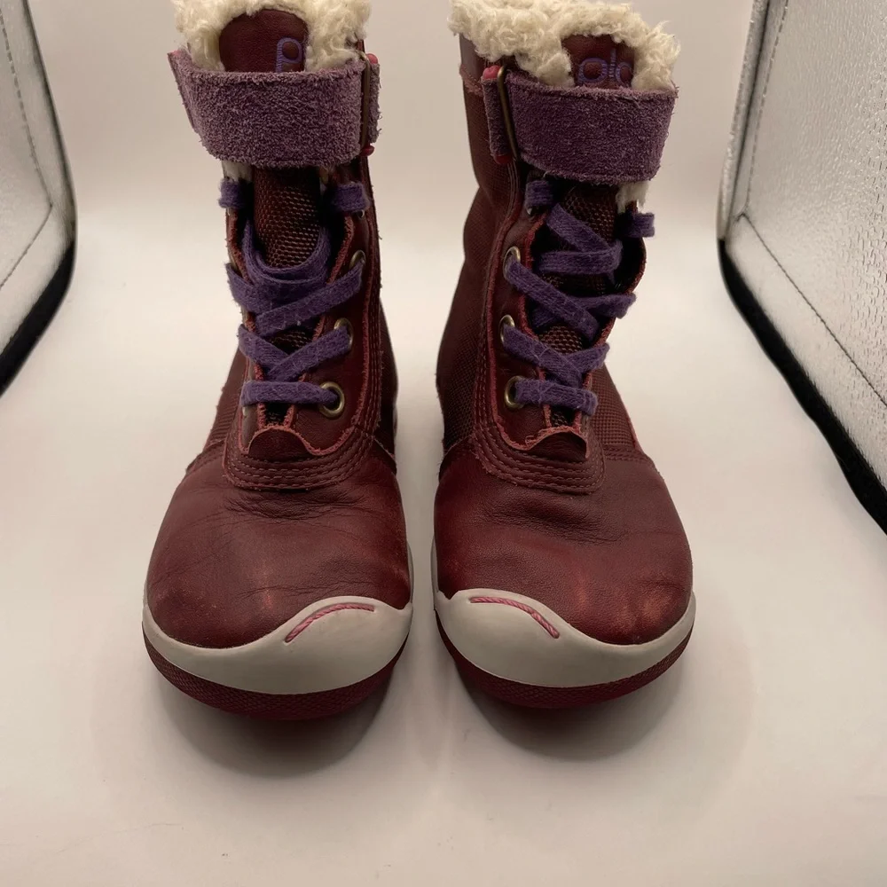 Plae Noel burgundy girls leather hi boots size 8c waterproof